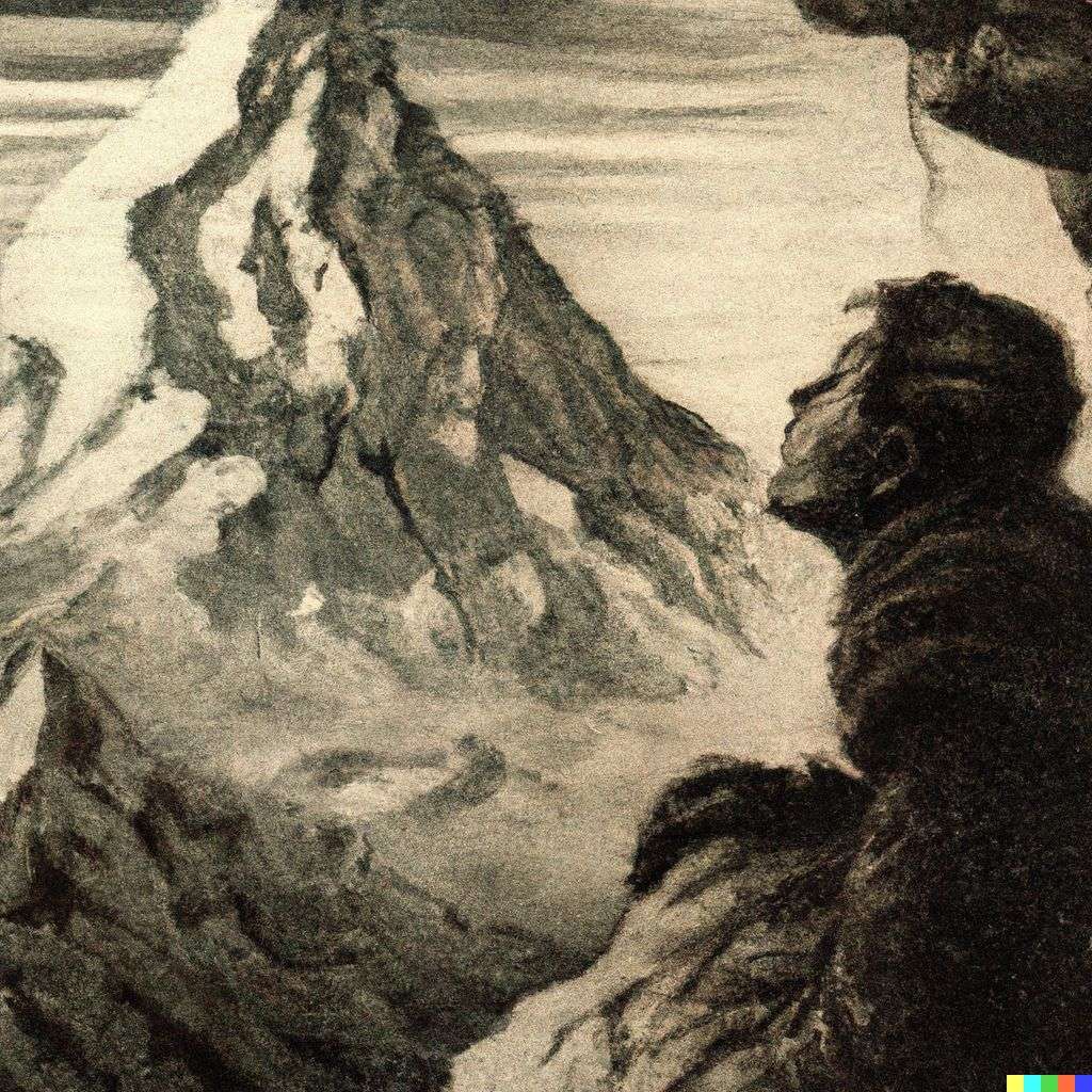someone gazing at Mount Everest, print by Bernie Wrightson